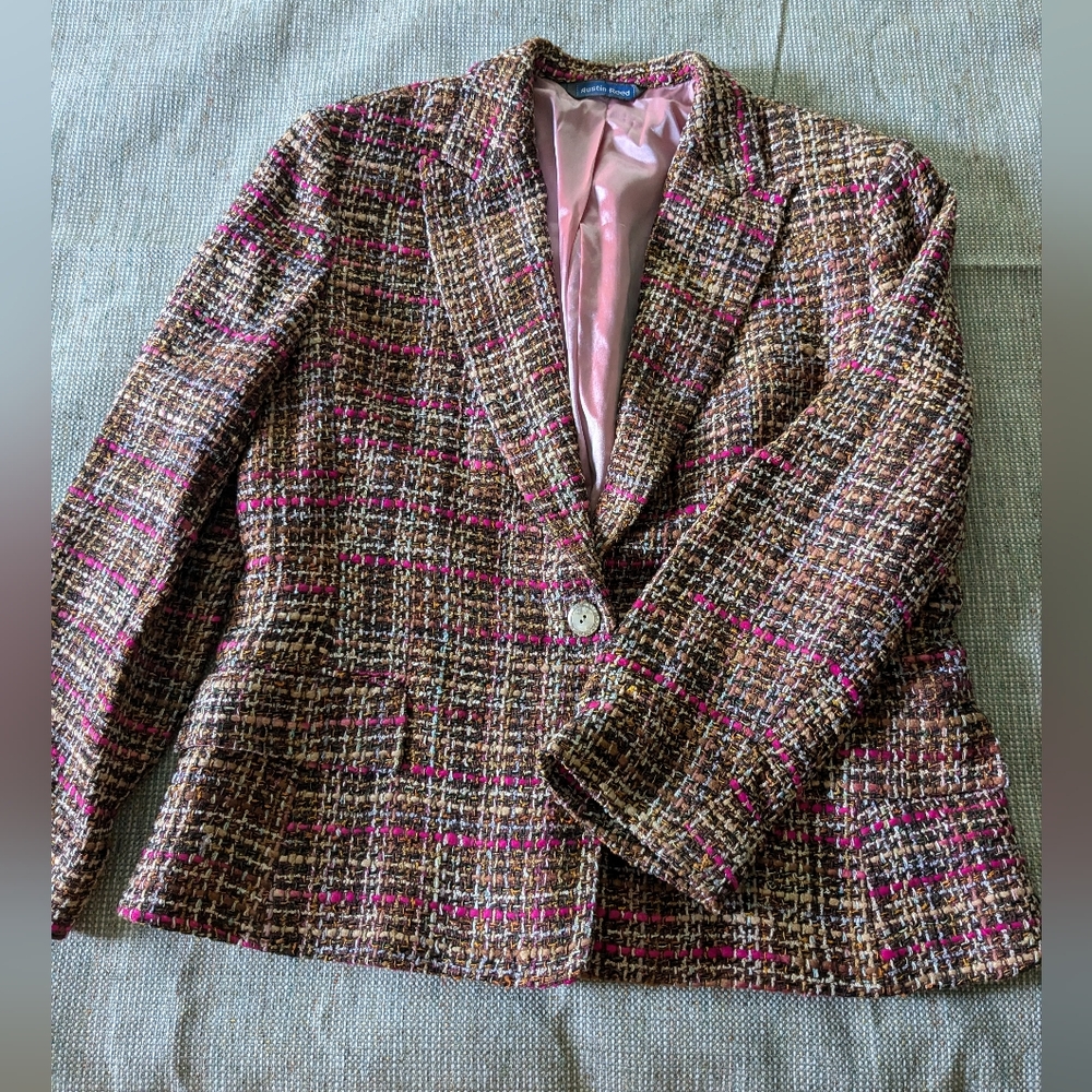 Austin Reed |Blazer | Silk Viscose Tweed |  Pink Brown Camel Cream | 12